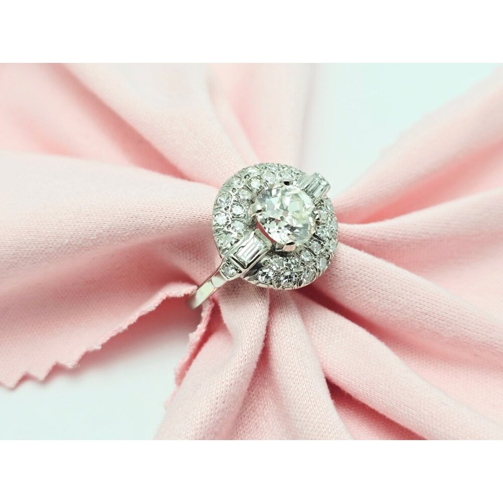 European Cut Art Deco 14K Solid White Gold Round Diamond Engagement Ring 1.97ct